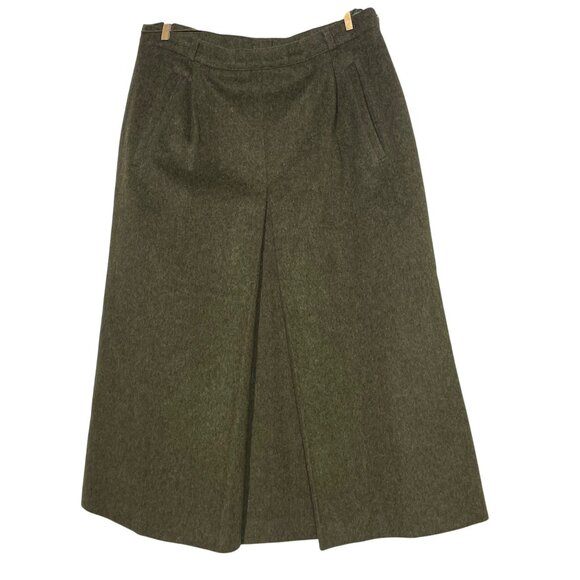 Burberry Vintage Wool Alpaca Midi Skirt Green Sz 10 Academia Old Money Preppy - Picture 1 of 7